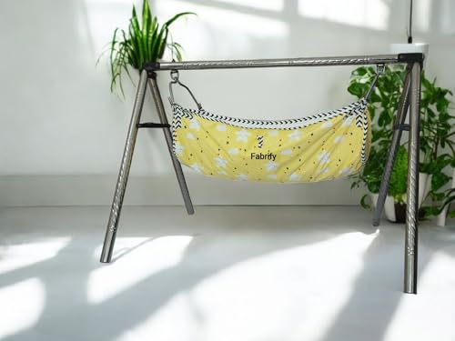 Image of Fabrify Baby Hammock Ghodiyu /Khoyu Soft Cotton Cloth Swing Cradle Safety with Mosquito Net Cover with Zipper (Yellow)