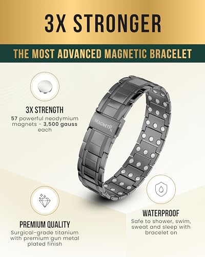 Image of MagnetRX 3X Strength Titanium Magnetic Bracelet - Magnetic Bracelets Men - Premium Fold-Over Clasp & Adjustable Length with Sizing Tool