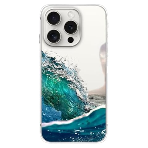 Blingy's for iPhone 15 Pro Case, Fun Ocean Waves Style Beach Pattern Scenic Landscape Nature Design Transparent Soft TPU Protective Clear Case Compatible for iPhone 15 Pro 6.1 inch (Ocean Splash) Cover