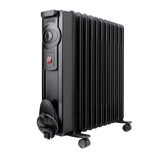 BLACK+DECKER BXRA2300E - Radiador de aceite 2300W | 11 elementos de 140 mm | Termostato regulable | 2 niveles de potencia | Sistema de seguridad con apagado automático por sobrecalentamiento | Negro