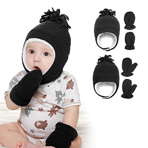 Yinuoday Baby wintermuts en wanten set, warme fleece hoed Sherpa gevoerde caps winter warme oorklep hoed handschoenen… - Image 4