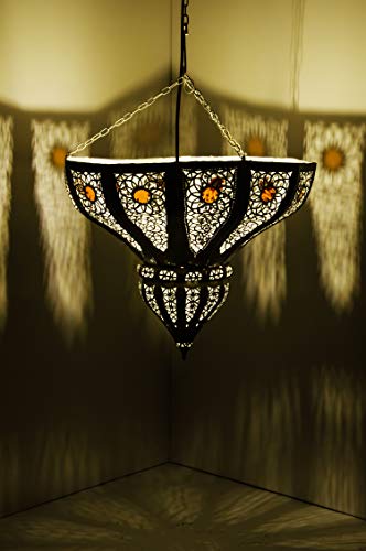 Orientalische Lampe Pendelleuchte Weiss Cal 45cm E27 Lampenfassung | Marokkanische Design Hängeleuchte Leuchte aus… – Bild 4