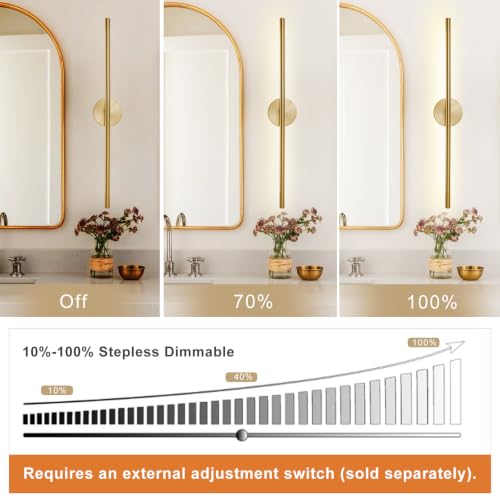 Image of Gold Bathroom Light Fixtures Over Mirror 30 Inch, 20W 360 Rotatable Dimmable 4000K Led Vanity Light Bar, Brushed Gold Bathroom Vanity Lights Above Mirror