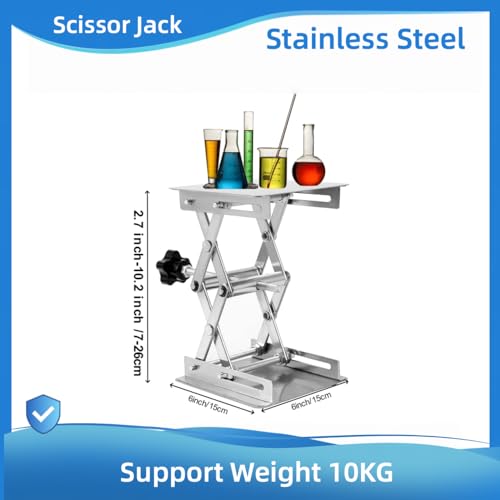 Image of Scissor Lift 6 x 6 Inch - Stainless Steel Lab Scissor Jack with Expandable Lift Height Range from 75mm to 260mm for Support Weight 10KG
