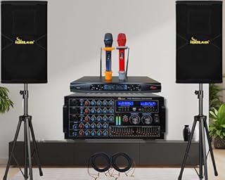 IDOLmain 6000W Professional Karaoke Digital Mixing Amplifier with Optical |Bluetooth|Recording Plus Dual Loudspeakers, and Wireless Microphones Karaoke System