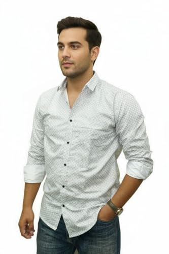 Image of Pack of 2 Men's Cotton Fabric Button Down Full Sleeve Collar Neck Regular Fit Check & Dotted Printed Combo Shirt