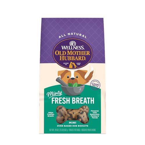 Wellness Old Mother Hubbard Minty Fresh Breath Dog Biscuits, Natural Training Treats, Spearmint and Chicken Flavor, Mini Size, 20 oz Bag