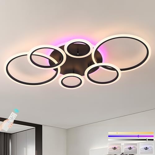 【Sistema Luce Personalizzabile】La lampada led soffitto offre un controllo completo:luce principale dimmerabile 10-100% con temperatura colore regolabile 3000K-6000K.La luce di base si regola in sincronia con la luce principale,cambiando colore (rosa/viola/blu) per creare atmosfere.Il lampadario salotto si trasforma da calda luce serale (3000K+rosa) a luce neutra (4000K+viola) fino al bianco freddo (6000K+blu).Nei lampadari LED, luce principale e retroilluminazione non si accendono separatamente.