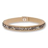 Druckknopfverschluß Spark Swarovski Elements Damen Armband Alcantara beige schmal, 2 Reihen Kristall Crystal Rocks Gold