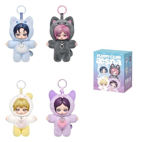 POP MART aespa Fluffy Club Series Vinyl Plush Doll Pendant Blind Box Keychain Kpop Vinyl Plush Bag Charm Collectible Holiday Birthday Gifts for Kids Adults Single Box