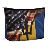 Bolsa de cosméticos con Bandera de Barbados y EE. UU. combinada, Bolsa de Maquillaje portátil de Viaje, Bolsa de artículos de tocador de Gran Capacidad, Bolsas de Almacenamiento para Mujeres, 3