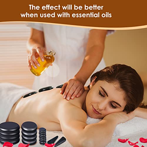 Tiskgg 18Pcs Massage Stones Set, Hot Stones with Warmer, 4 Sizes, Hot Stone for Professional or Home spa/Relaxing