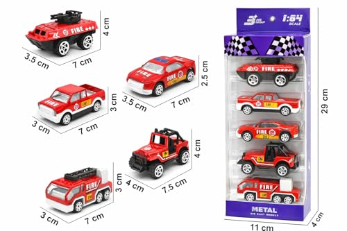 Image of Fire Truck Toy for Kids, Pack of 5 Diecast Metal Toy Cars with Free Wheel, Fire Engine, Fire Brigade Truck & Emergency Rescue Vehicle Toy Set, Birthday Gift for Boys & Girls