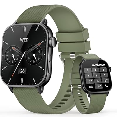 MFVLP Mipqz Smart Watch for Men Women, 1.85'' AMOLED HD Fitness Watch with 120+ Sports Modes, Bluetooth Call/Pedometer, Smartwatch for Android iOS, IP68 Waterproof, Green