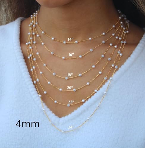 Meeran Pearl Necklace For Women, Dainty 14K Gold Plated Pearl Necklace Simple White Pearls Choker Necklace Cute Pearl Thin Chain Necklace Elegant Tiny Small Faux Pearl Necklaces Women Wedding Jewelry Gift thumb #2