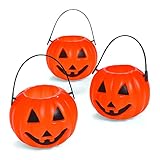 Fun Express 72 Pieces Pumpkin Candy Cups, BPA Free Plastic, Halloween Party Supplies, Orange & Black