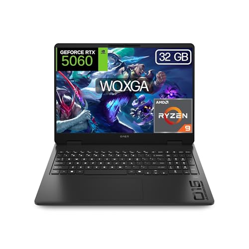HP OMEN 16-ap0039ns, Ordenador portátil Gaming 16 2.5K WQXGA (AMD Ryzen 9-8940HX, 32GB RAM, 1TB SSD, NVIDIA GeForce RTX 5060, FreeDos) Negro - Teclado QWERTY Español