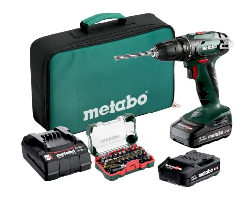 metabo Akku-Bohrschrauber BS 18, 18V Bohrmaschine Set & 32-teilige Bit-Box