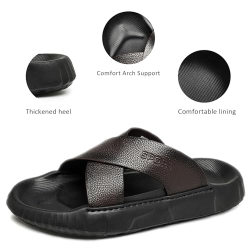 Men's Leather Platform Cross Strap Sandal Comfort Arch Support Lightweight Anti-Slip Slip On Slides Summer Indoor Outdoor Casual Walking Beach Sandals2