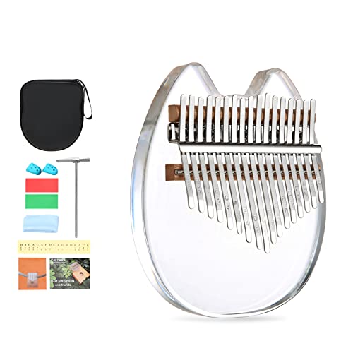Dophee 17 Keys Acrylic Kalimba Thumb Piano, Clear Cat Portable Transparent Thumb Piano with Eva Carry Bag Tune Hammer Study Instruction, Musical Instruments Kid Adult Beginners Professional