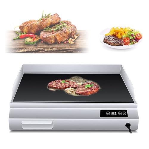 Commercial Electric Griddle, Stainless Steel Countertop Flat Hotplate, Nonstick Cooking Surface, Adjustable Thermostat, Efficient BBQ Grill for Home & Restaurant
