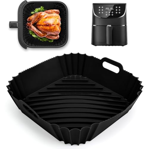 Silikonform Heißluftfritteuse für Cosori Airfryer 5.5 L, Silikon Einsatz Wiederverwendbares Zubehör für Cosori CP158-AF, 11-in-1, XXL Air Fryer (Schwarz)