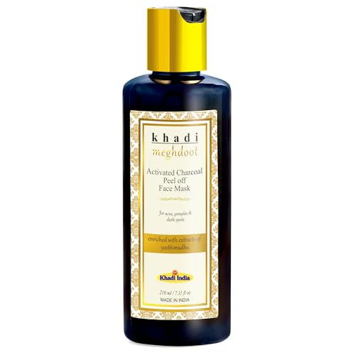 Image of Khadi Meghdoot Activated Charcoal Peel-Off Face Mask - Deep Cleansing, Detoxifying, Blackhead Removal, Skin Purifying, and Brightening - 100% Natural and Ayurvedic 210ml (Pack of 1)
