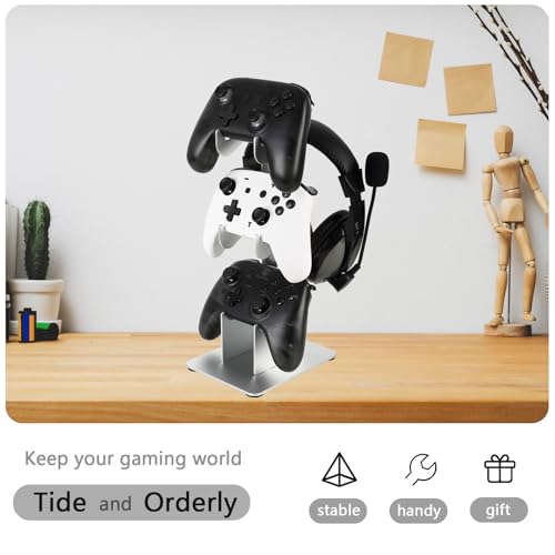 Image of Controller Holder 3 Tier, Controller and Headset Aluminum Stand for Gaming Desk, Stronger Snap-on Construction Hanger for All Universal Gaming PC Accessories