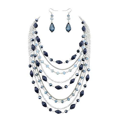 Bocar Statement 9 Multi Layer Necklace and Earring Set for Women Gift (NK-10430) Bocar Statement 9 Multi Layer Necklace and Earring Set for Women Gift (NK-10430)