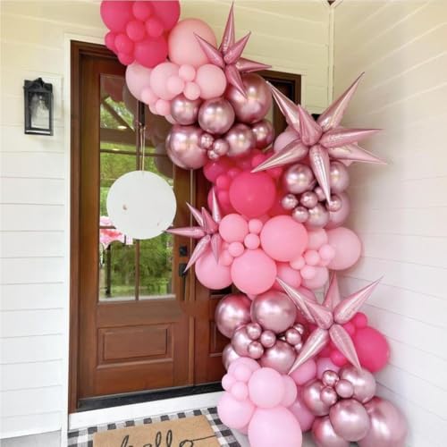Image of HILAVO Pink Mixed Balloons Set, 12 Inch Hot Pink Pastel Light Baby Pink Metallic Pink Latex Balloons Party Balloons for Women Girls Birthday Baby Shower Princess Anniversary Party Decorations
