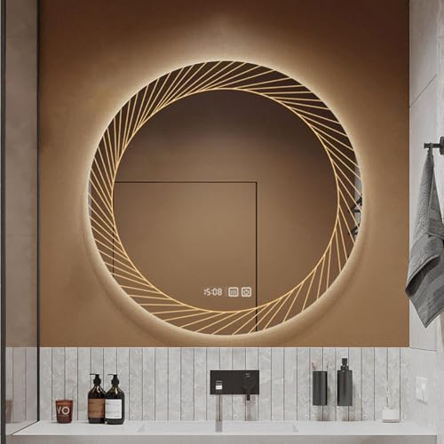 Miroir intelligent antibuée haut de gamme rond à LED avec affichage de la température