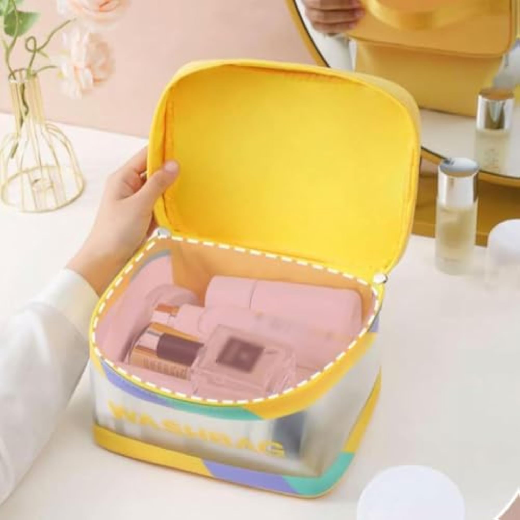 Large Capacity Plastic Travel Toiletry Bag with Handle