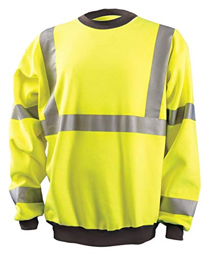 OccuNomix LUX-CSWT-Y2X Crew Neck Sweatshirt, Elastic Cuffs & Waistband, Class 3, 100% ANSI Polyester Fleece (9oz), 2X-Large, Yellow (High Visibility)