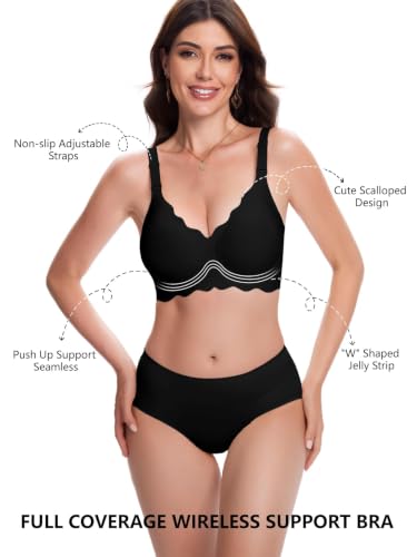 COCOMARTS Jelly Bras for Women No Underwire Wireless Push Up Bra Black 3XL - image 2