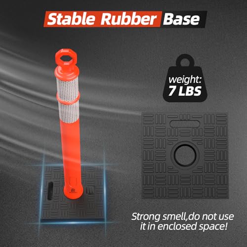 RoadHero 42 Inch Delineator Post with Base, Portable Orange Traffic Delineator Posts Cones with Reflective Collars for Parking Lots, Road Safety, Construction Events (6 Pack)