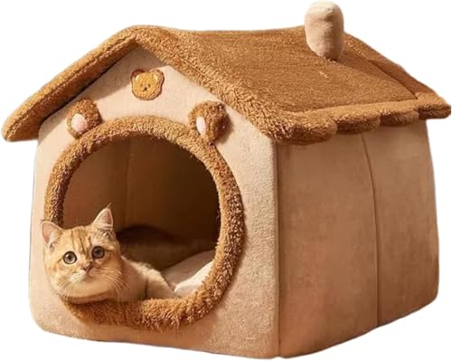 Jingshihaisu ペット 防寒 ドーム型 ペットハウス ふわふわ 犬ベッド 室内 猫 猫ベッド 小動物 ハウス 寝袋 休憩所 遊び場 冬用 暖かい巣秋冬保温 暖かい巣 洗える キャットベッド 可愛い 猫寝床 (L,A)