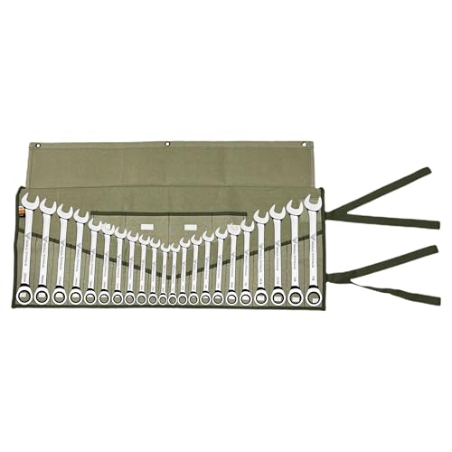 Image of Bull Tools Wrench & Tool Roll 22+4 pocket 100% Dyed 15 Oz. Cotton Duck Canvas (1 Piece, Sand washed Olive Drab) | Roll Up Wrench Bag, Combination Wrench Storage, Portable Tool Roll, Mechanic Gift, Garage Workshop Storage, Heavy Duty Canvas