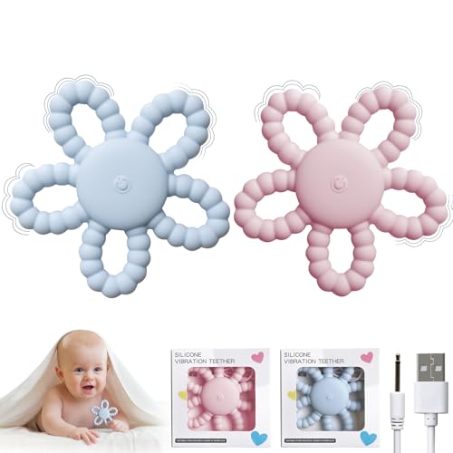 Image of 2 Pack Vibrating Teether for Baby, Sensory Chew Toys for Autistic Children & Teething Toys for Babies, USB Chargeable & 3X Vibration Setting Travel Essential Gift for Kids with Autism Toddler