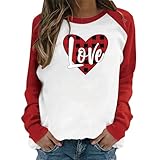 AMDOLE Camisa de San Valentín Día de San Valentín 2024, suéter estampado en forma de corazón, cuello redondo, camisa de manga larga, primavera/otoño Trajes de moda para mujer 2024, Negro , XXL