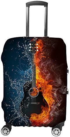 Rashu Luggage Covers Acoustic Guitar Fire Water Illustration Elements Suitcase Protector Anti-scratch Washable Trolley Case Baggage Cover Fits 18-32 Inch Travel Suitcase