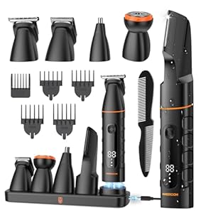 MAXGROOM 5 in 1 Manscape Body Hair Trimmer for Men, 120-Min Cordless Pubic Hair Trimmer, IPX6 Waterproof Body Shavers with Charging Dock, Led Display,Travel Lock,Type C