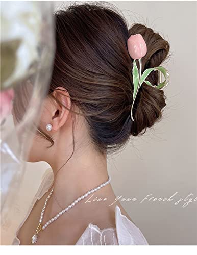 Tulip Flower Hair Clip Korean Style Fashion Shark Hairpin Strong Hold Hair Clips Hairpins for Women and Ladies Anti-slip Clips Head Wear Styling Tools Claw Clips for Women Hair Accessories - Image 3