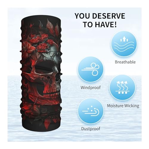 Máscara facial y de cuello con diseño de calavera y flor roja para mujeres y hombres - Pañuelo multifunción para motocicleta, ciclismo, esquí y fiestas miniatura 5