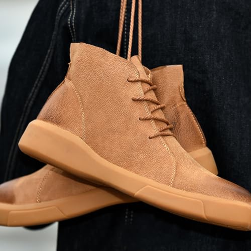 Image of Mens Mid-Top Lace-Up Leather Chukka Ankle Boots Casual Comfortable Round Toe Non-Slip Shoes for Walking Outdoor Hiking
