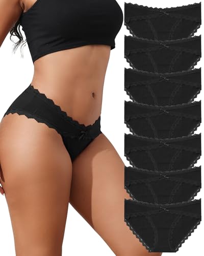SECRET AROMA Braguitas de Bikini de Encaje de Algodón para Mujer de Tiro Bajo Suaves Estilo Hipster Paquete múltiple Tallas S-XXL
