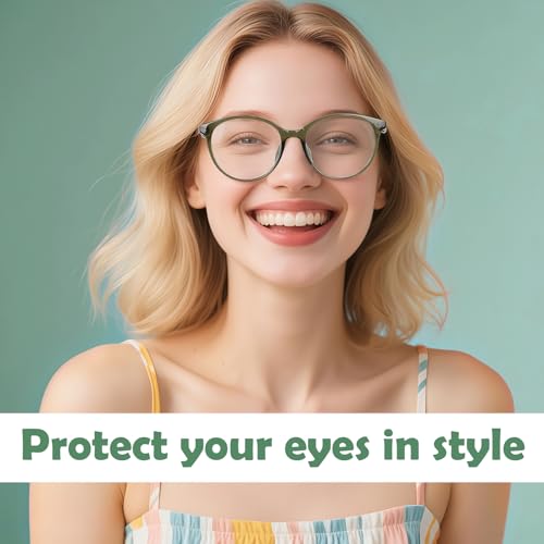 Image of Stylish Blue Light Glasses Round Lightweight TR90 Frames Computer Reading Glasses Vision Care & UV Protection