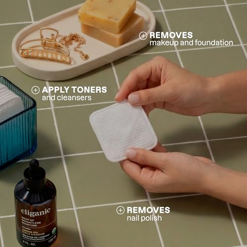 Image of Cliganic Extra Large Face Pads (400 Count) - Soft, Extra Absorbent, Ultra Durable, Hypoallergenic, For Makeup, Nail Polish & Daily Buildup Removal, Toner & Cleanser Application, Dual Sided & Lint-Free