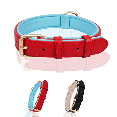 Ohmywor Puppy Collars Dog Collar Small Dog Leather Dog Collar for Small Dogs, Red 1.5cm x35cm, XS