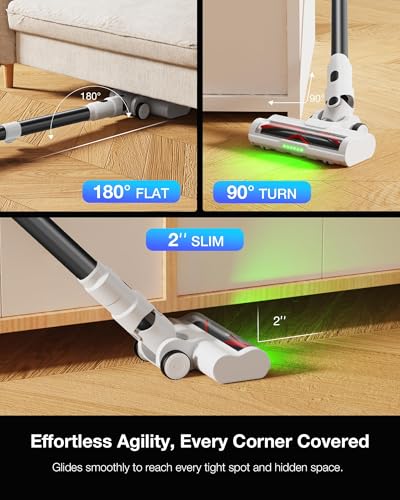 Cordless Stick Rechargeable Vacuum Cleaner, Lightweight, 55min Runtime, 20KPa Suction, Anti Tangle LED Headlight Brushless, Ideal for Carpets, Hardwood Floors, Pet Hair, and Home