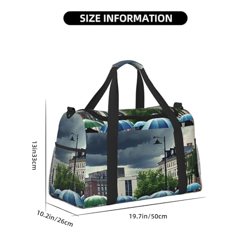 Sadness Stormy Day Umbrellas Print Travel Duffel Bag for Men & Women, Foldable Travel Bags and Spacious Weekender Tote Bag for Storage Toiletry Luggage Personal Item4
